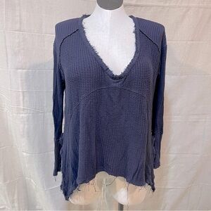 Free People Navy Blue Waffle Knit Top